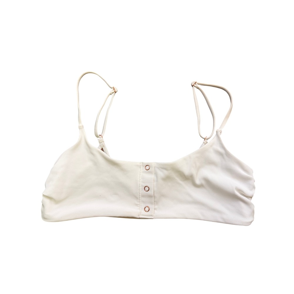 Tori Praver Swimwear Loria Bralette Top Size Medium White Faux Button Front